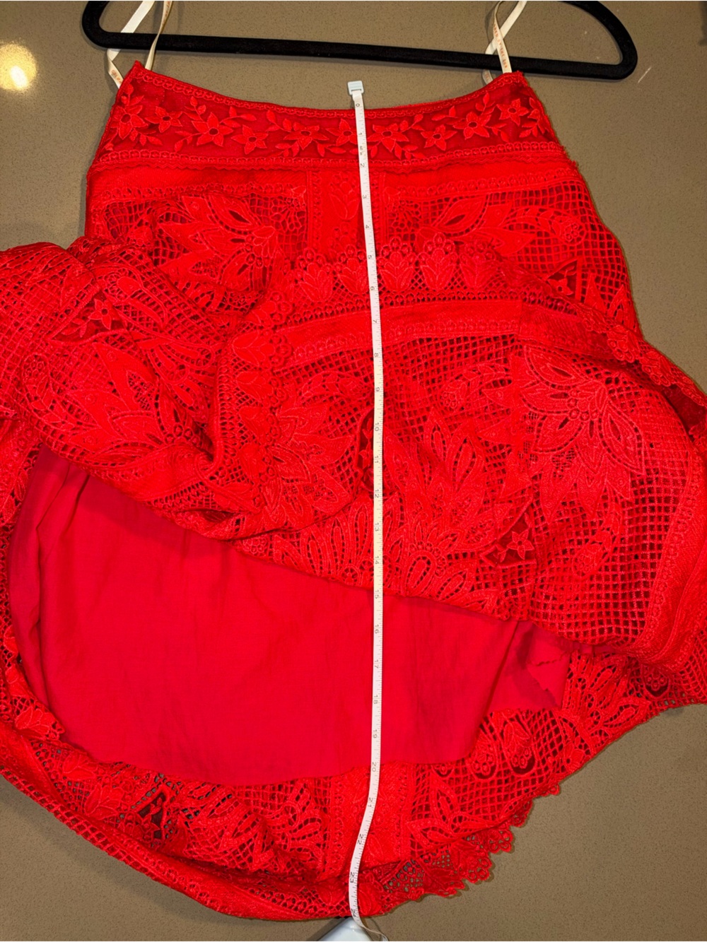 FARM Rio Toucan Red Guipure Crochet Midi Skirt - Picture 7 of 13